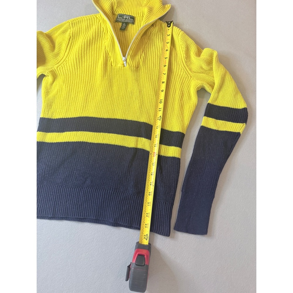 Lauren Active Ralph Lauren Yellow Navy Striped Quarter Zip Sweater S - Picture 4 of 7